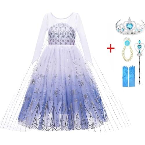 Girls Elsa Princess Dress For Kids Halloween Carnival Cosplay Snow Queen Costume Christmas Party Clothes Children Fancy Dress Up