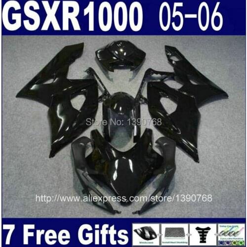 Full fairing kit for injection mold SUZUKI K5 GSXR1000 05 06 all glossy black fairings set GSXR 1000 2005 2006 NM64