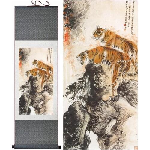 Tiger silk art painting Chinese Art Painting Home Office Decoration Chinese tiger paintingPrinted painting