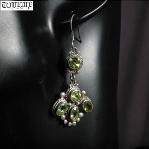 Old Handmade Nepal 925 Silver Citrine Earrings 925 Sterling Bohemia Women Earrings Tribal Dangle Earrings