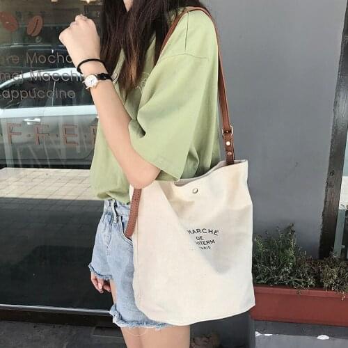 Tote Shoulder Bag Stitching Canvas Commuter Messenger Bag Large Capacity Casual Letters