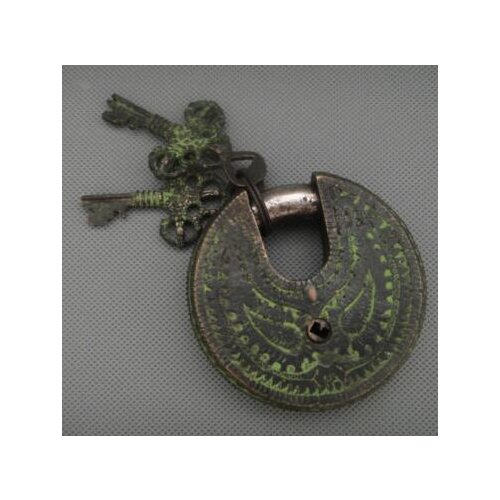 Tibet Old Style Bronze Carved Big Fengshui Buddha & Ganesha Lock /keys Ward Off Evil Spirits Good Luck Lock