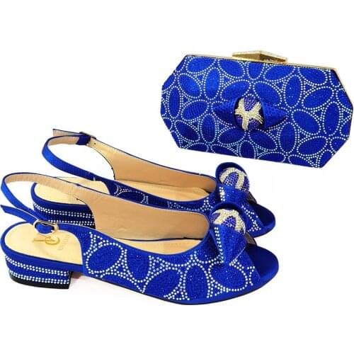 2021 Mature Style Nigerian Women Shoes and Bag to Match in Royal Blue Color Leisure Slingbacks Pumps for Garden Party