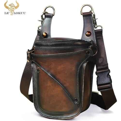 Unisex Vintage Coffee Original Leather 7" Motorcycle Riding Drop Leg Thigh Bag Design Travel Fanny Belt Waist Pack Case 9326