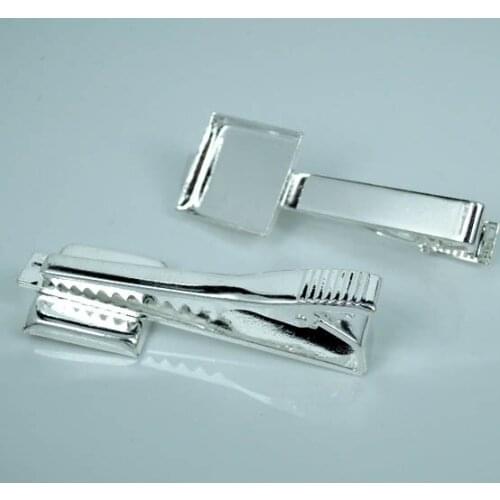 Tie Clip Pin Clasps Tie Bar with Sqaure Deep Wall Bezel Cameo Bases Blanks Mens Metal Jewelry Findings DIY Clothes Accessories