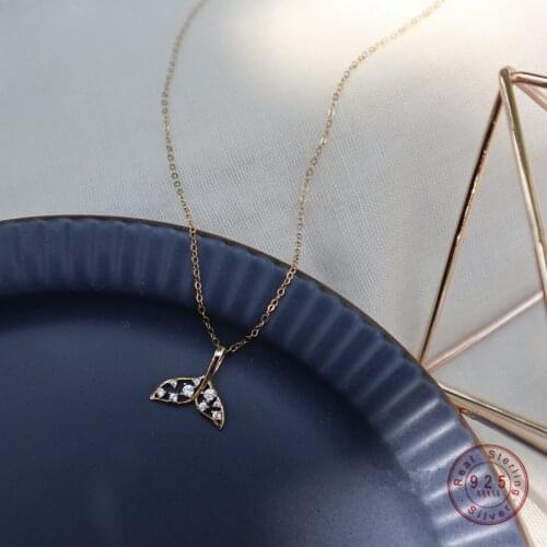925 Sterling Silver Pavé Crystal Mermaid Tail Pendant 14k Gold Necklace Women Simple Delicate Girl Style Clavicle Chain Jewelry