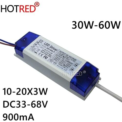 1-10Pieces 30W 40W 50W 60W 10-20x3W 900mA External LED Driver DC33-68V High Power LED Power Supply Lighting Transformers
