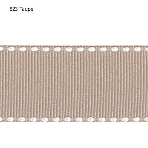 1" inch 25mm White saddle stitched Taupe grosgrain ribbon