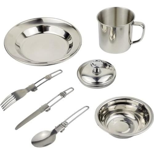 1 Set Portable Tableware with Knife Fork Spoon Camping BBQ Travel Hiking