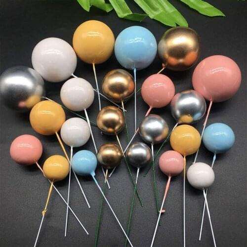 20pcs Golden Ball Cake Topper Happy Birthday Party Baby Shower Cake Decor DIY Cupcake Flag Wedding Christmas Ball Decor Supplies