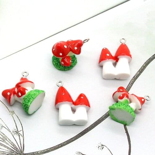 6pcs 3D Resin Small Mushroom Earrings Charms Funny Cute Crafts Phone Keychains Pendants Accessory DIY Adornment Jewelry Make