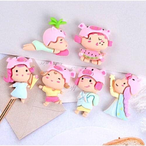 AIJJU 12Pcs Resin Cartoon Pig Cap Girls Cabochon Scrapbooking Paper DIY Crafts Phone Shell Decor Hair Brooch Kids Toys Ornament