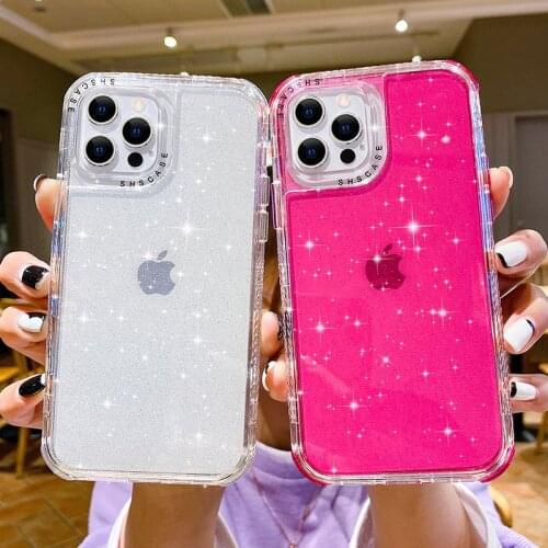 Shining Glitter Phone Case For iPhone 12 11 Pro Max XR X XS Max 7 8 Plus Shockproof Bumper Transparent Soft Back Cover Cases