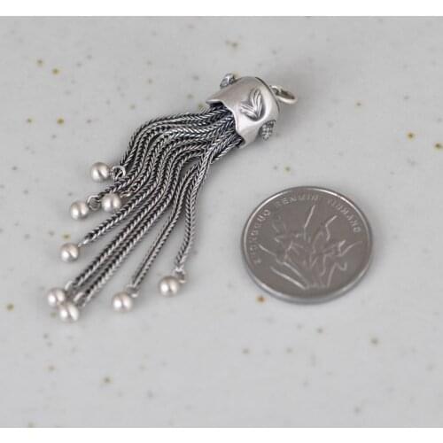 BOCAI solid S925 pure silver jewelry retro long tassel carp pattern pendant diy pendant accessory fashion design woman pendant