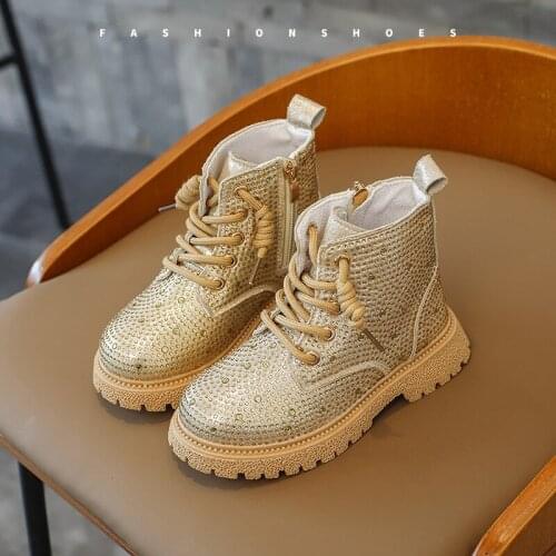 Girls Boots Fashion Child Shining Rhinestone Princess Single Boots Children Shoes Autumn 2021 Kid New British Short Boots G246