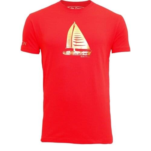 Bichon Designs T-shirt men short sleeve nautical style, Nrgro and red anchor print metallic gold color