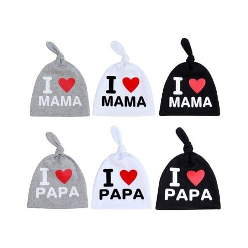Autumn Spring Baby Hat I Love Papa Mama Printed Kids Children Knitted Hats Cotton Newborn bonnet babies For Girls Boys Caps