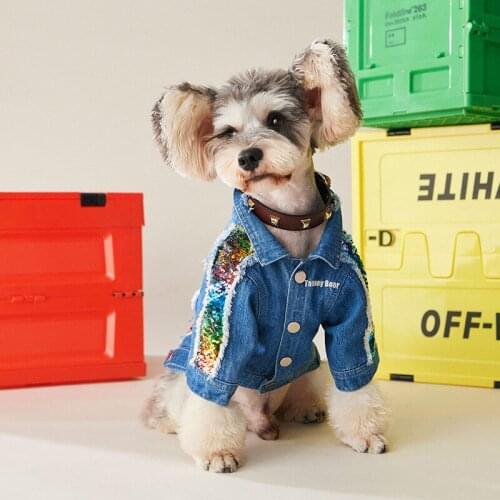 Jean Jacket Dog Clothes Pet Ropa Perro Costume Para For Small Dogs French Bulldog Coat Chihuahua Puppy Sequined Denim Clothing