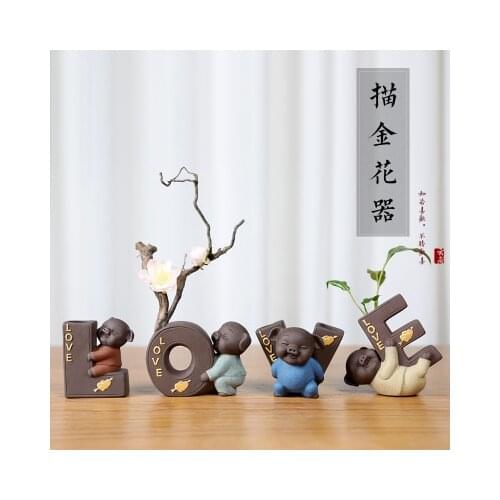 Purple Clay Tea Pet Cute Pig Hydroponic Vase Ornaments Purple Sand Kung Fu Tea Set Accessories Decorative Mini Fower