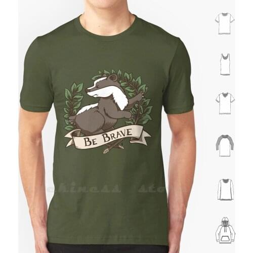 Be Brave Badger Crest T Shirt Big Size 100% Cotton Badger Animal Cute Crest Be Brave Courage