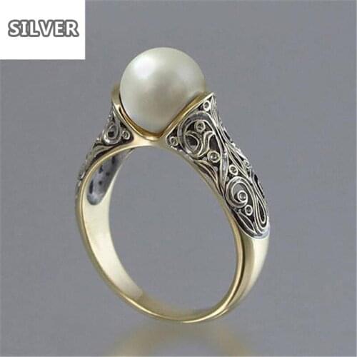 Pearl Ring Silver Retro golden Costume Jewelry The King Of The Ring Gives A Gift To A Woman Stainless Ringen Moonstone Ring