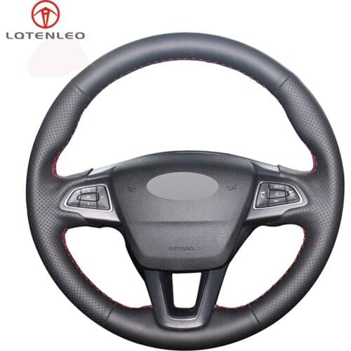 LQTENLEO Black Artificial Leather DIY Car Steering Wheel Cover For Ford Focus 3 2014-2018 Kuga Escape C-MAX Ecosport 2015-2019