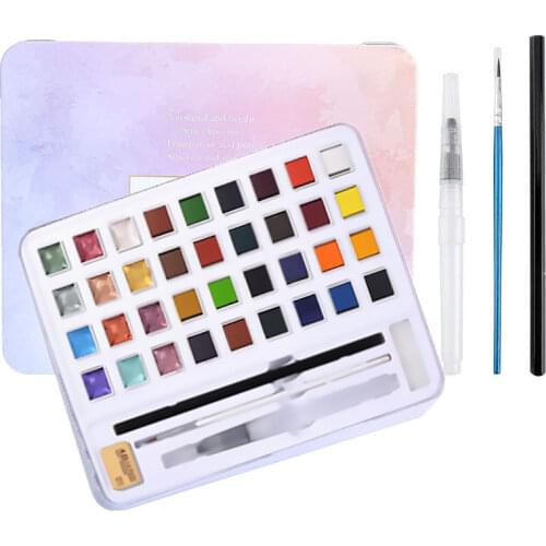 Metallic Watercolor Paint With 12 Pearlescent Portable Glitter Paint with Watercolor Paper Pigment Drawing Set Painting Supplies