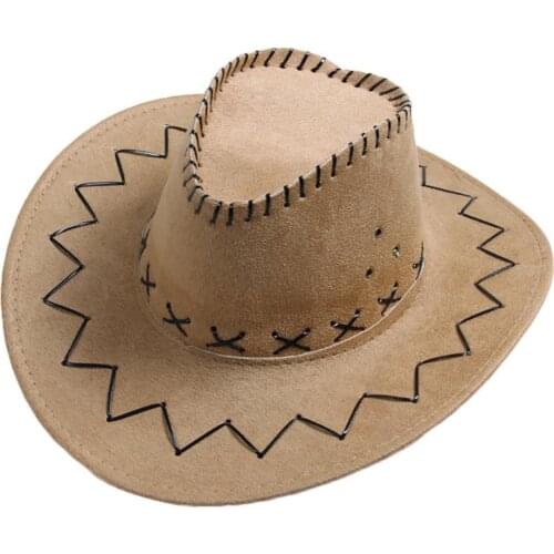 Men Women Fashion Cowboy Cap Solid Color Wide Brim Hat for Fancy Dress Party Outdoor Fishing Sun Hat