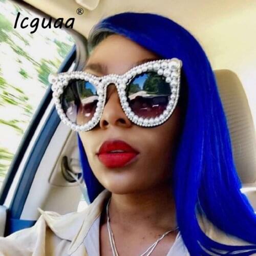 Fashion Cateyes sunglasses women Diamond crystal Pearl Decoration oversize clear eyeglasses sun glasses men shades oculs