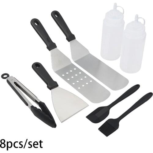 8PCS/set BBQ Tools Set Barbecue Grilling Utensil Accessories Stainless Steel Honey Shovel Scraper Food Clip