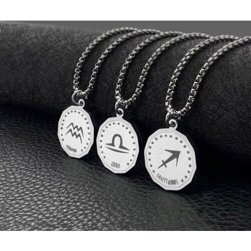 New Twelve Constellation Titanium Steel Necklace Hip Hop Lovers Constellation Pendant All-match Jewelry