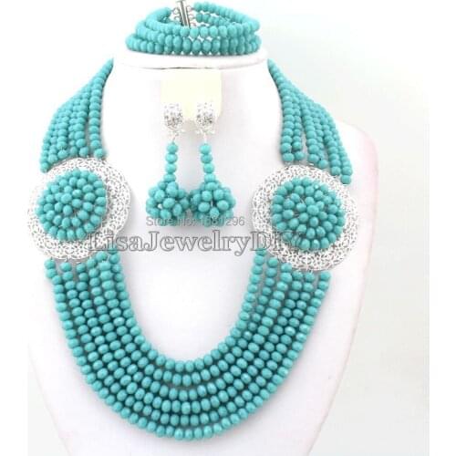 New Arrived Trendy 2017 Fashion crystal Beads costume jewellry bridal nigerian wedding african beads jewelry set HD046