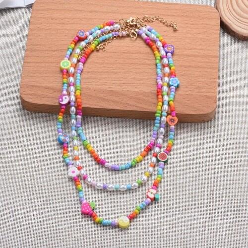 Bohemian Colorful Multilayer Acrylic Beads Handmade Choker Necklace Women Kids Children Girl Gift Faux Pearl Beaded DIY Necklace