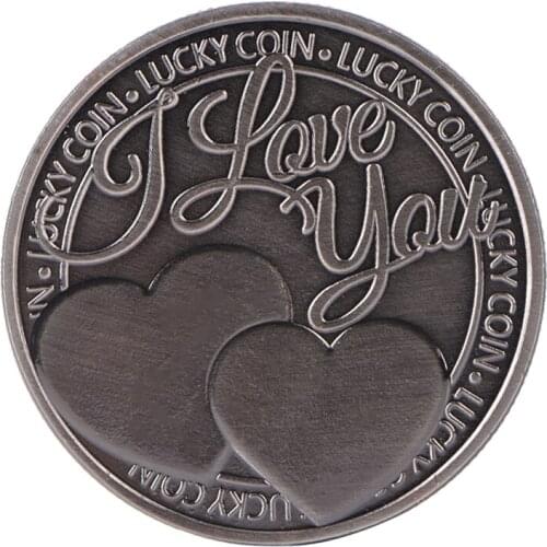 Love You Commemorative Coin Double Heart Lucky Romance Couple Collection Platform Vintage Alloy For Pendant Necklace