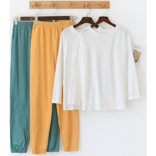 Pajamas Woman Summer Color Contrast Homewear Knitted Cotton White Mix and Match Cute Woman Pyjama Set Simple and Natural Clothes