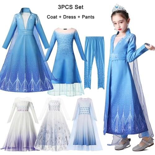 Elsa 2 Dress for Girls Snow Queen Dress Princess Costume Halloween New Year Cosplay Clothing Anna Elsa Dress 4-10T Kids Dresses