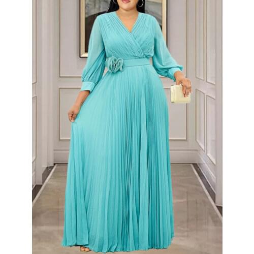 Long Sleeve Dresses Pleated A Line Slim Fit Plus Size 4XL 5XL Dress Elegant Autumn Fashion Formal Evening Party Birthday Outfits