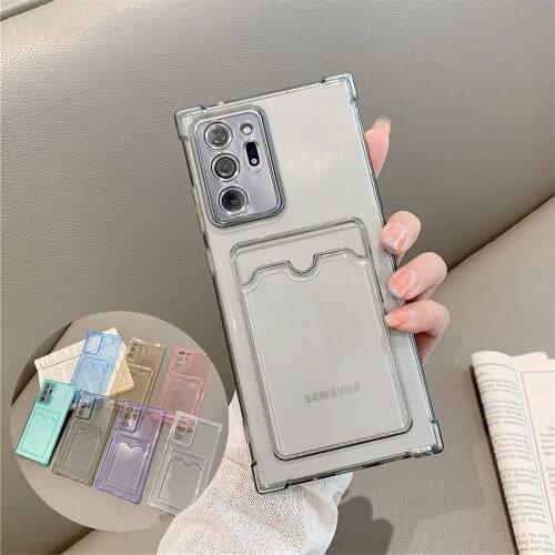 Shockproof Bumper Card Holder Case For Samsung A32 A42 A52 A72 A22 A82 S21 Plus S20 FE S10 Note 20 Ultra Soft Transparent Cover