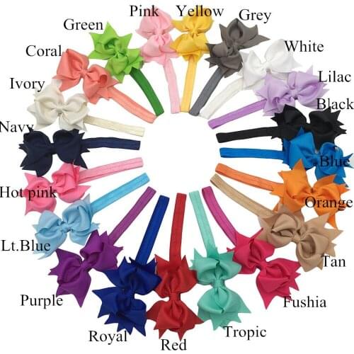 XIMA 20pcs/lot 4''Grosgrain Pinwheel Hair Ribbon Bow On Elastic Headbands Headband Bow Accessories
