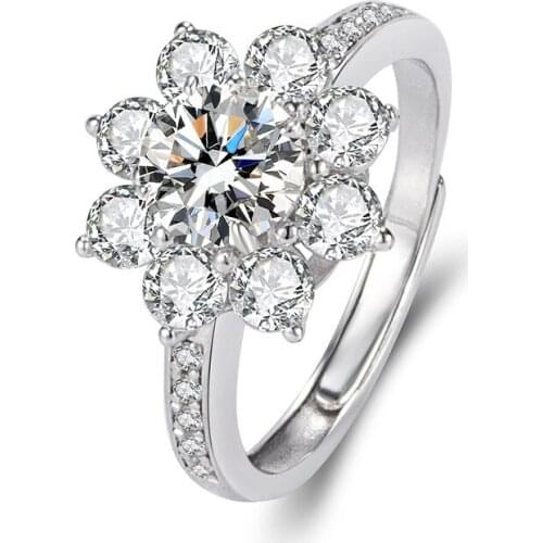 Luxury 100% 925 Sterling Silver Round Cut 1 ct Real Moissanite Diamonds Gemstone Engagement Adjustable Rings Gift Fine Jewelry