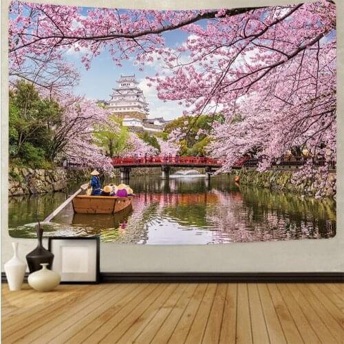 Pink Flower Tapestry Cherry Blossoms Wall Cloth Botanical Background Carpet Wall Decoration