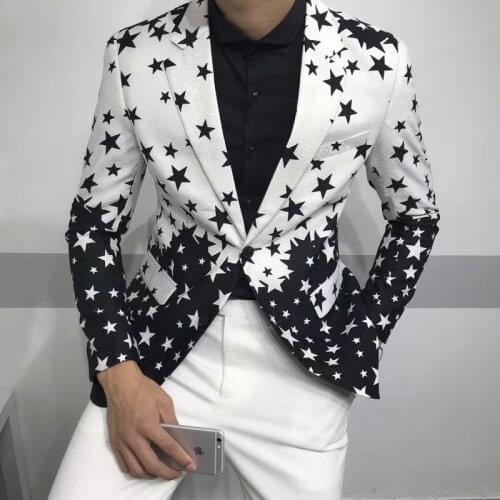S-3xl Suit Men Personality Coat Nightclub Tide Hair Stylist Tooling Suit Mens Suit Jacket Blazers Dj Jackets Printed Blazer