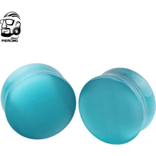 Aqua Cat Eye Stone Ear Plug Body Piercing Jewelry Organic Stone Ear Expander Ear Stretcher Tunnel Earrings