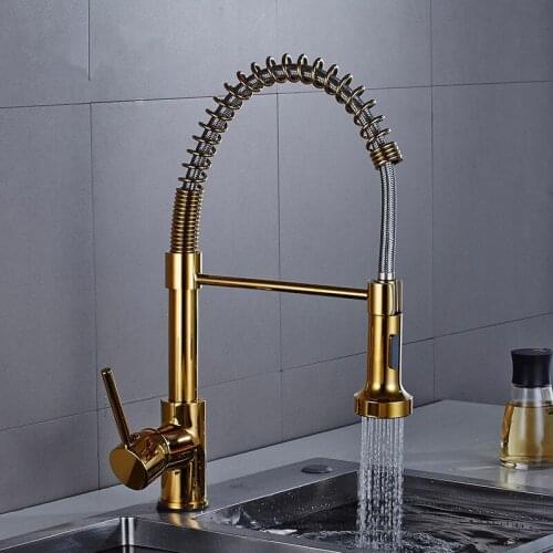 Kitchen Sink Faucets Brass Pull Down Sink Mixer Tap With Spring Hose Single Handle Hot & Cold Water Sink Crane Tap Black/Gold