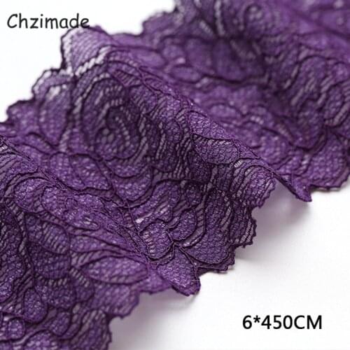 Chzimade 6cm Width Dark Purple Flower Embroidery Lace Trim Mesh Net For Underwear Wedding Dress Lingerie Sewing Fabric Materials