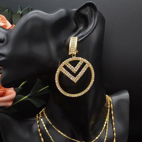 Trend 2020 Fashion Geometric Crystal Drop Earrings For Women Gold Silver Color Full Rhinestone Round Hoop Earring Wedding Party