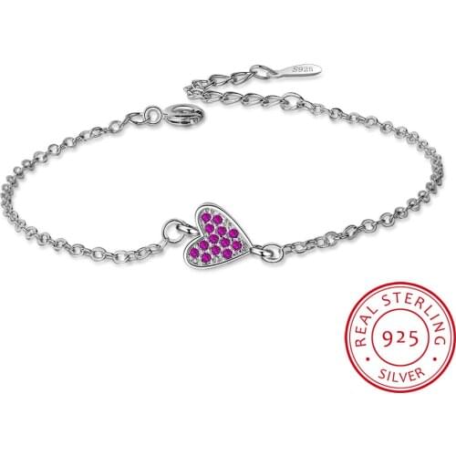 100% 925 Sterling Silver Fashion Womens Jewelry Micro Pave Setting Cubic Zirconia Heart Bracelet For Gift Lady Drop Shipping