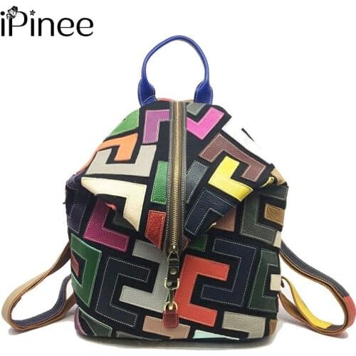 IPinee Genuine Leather Womens Backpack Large Capacity Female Schoolbag Girl Bagpacks High Quality Travel Backpack