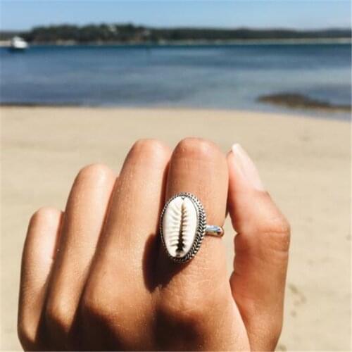 HuaTang Bohemian Shell Charms Ring for Women Girl Elegant Geometric Alloy Rings Knuckle Ring Silver Color Anillos Jewelry 4282
