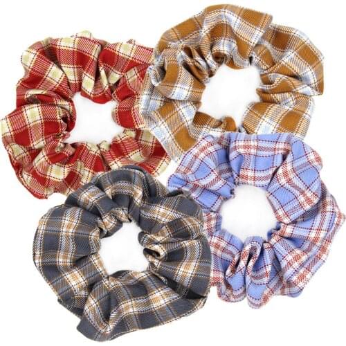 Furling Girl 1PC Cotton Blend Striped Elastic Hair Bands Women Plaid Hair Scrunchies Lattice Print Hair Accessories